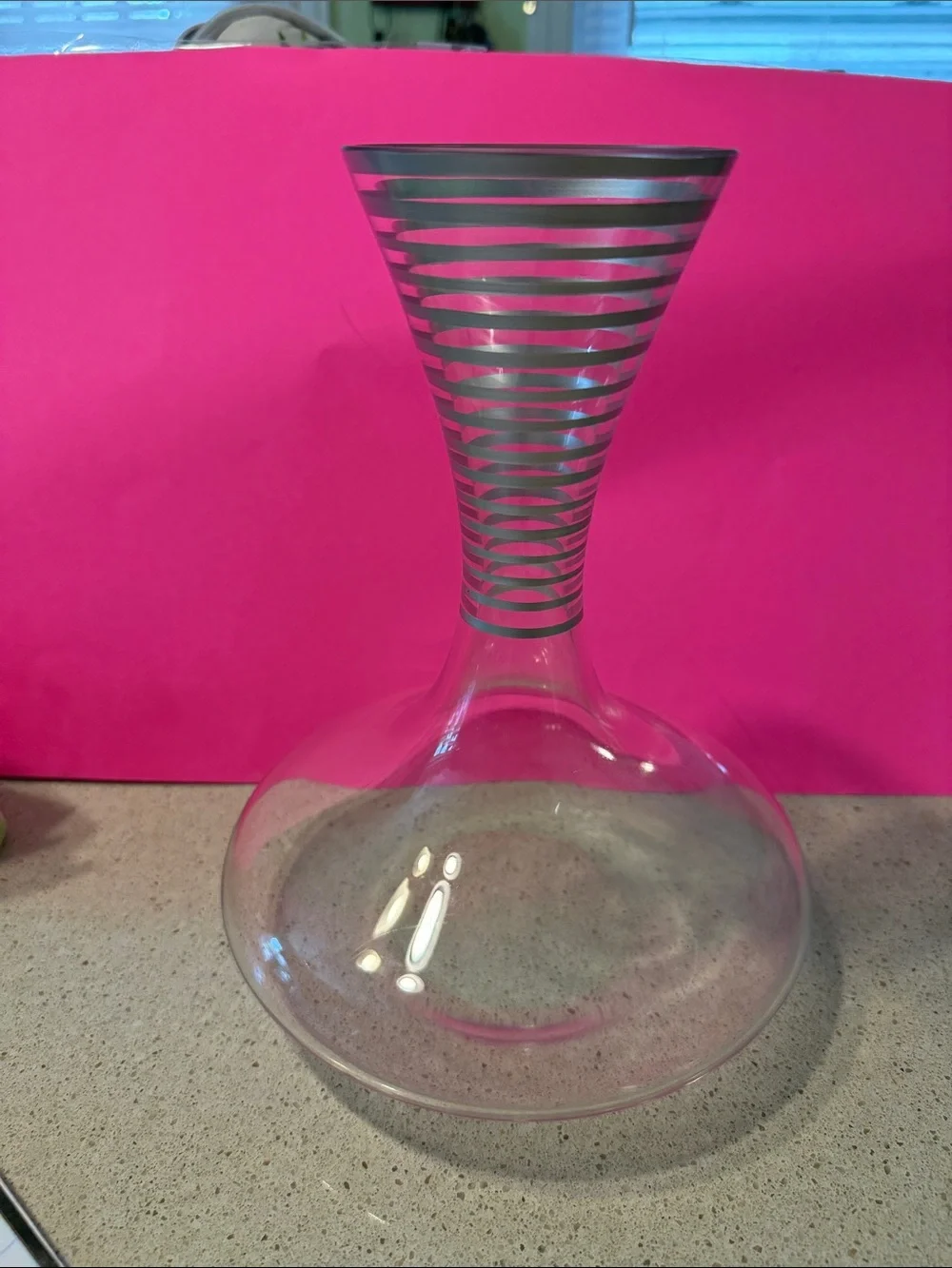 Clear Glass Wine Decanter with Silver Stripe Neck